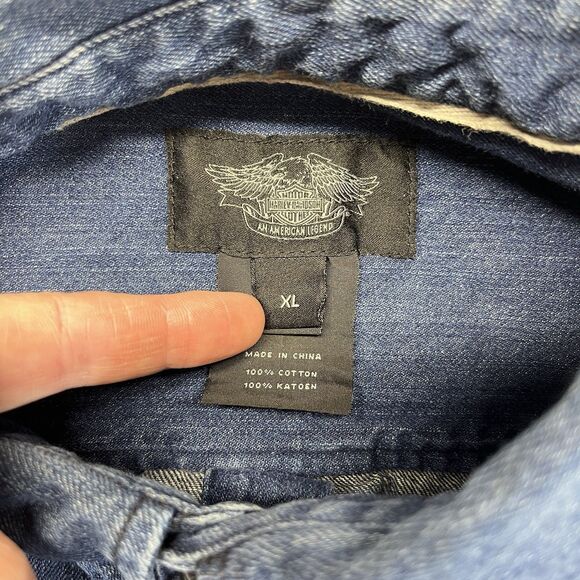 Harley-Davidson Denim Button-Down Shirt Men’s XL Blue Prison Style Workwear - Picture 5 of 13